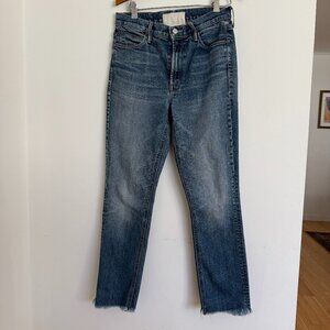 MOTHER High-Rise Straight Leg Jeans Raw Hem Size 28 Vintage Wash